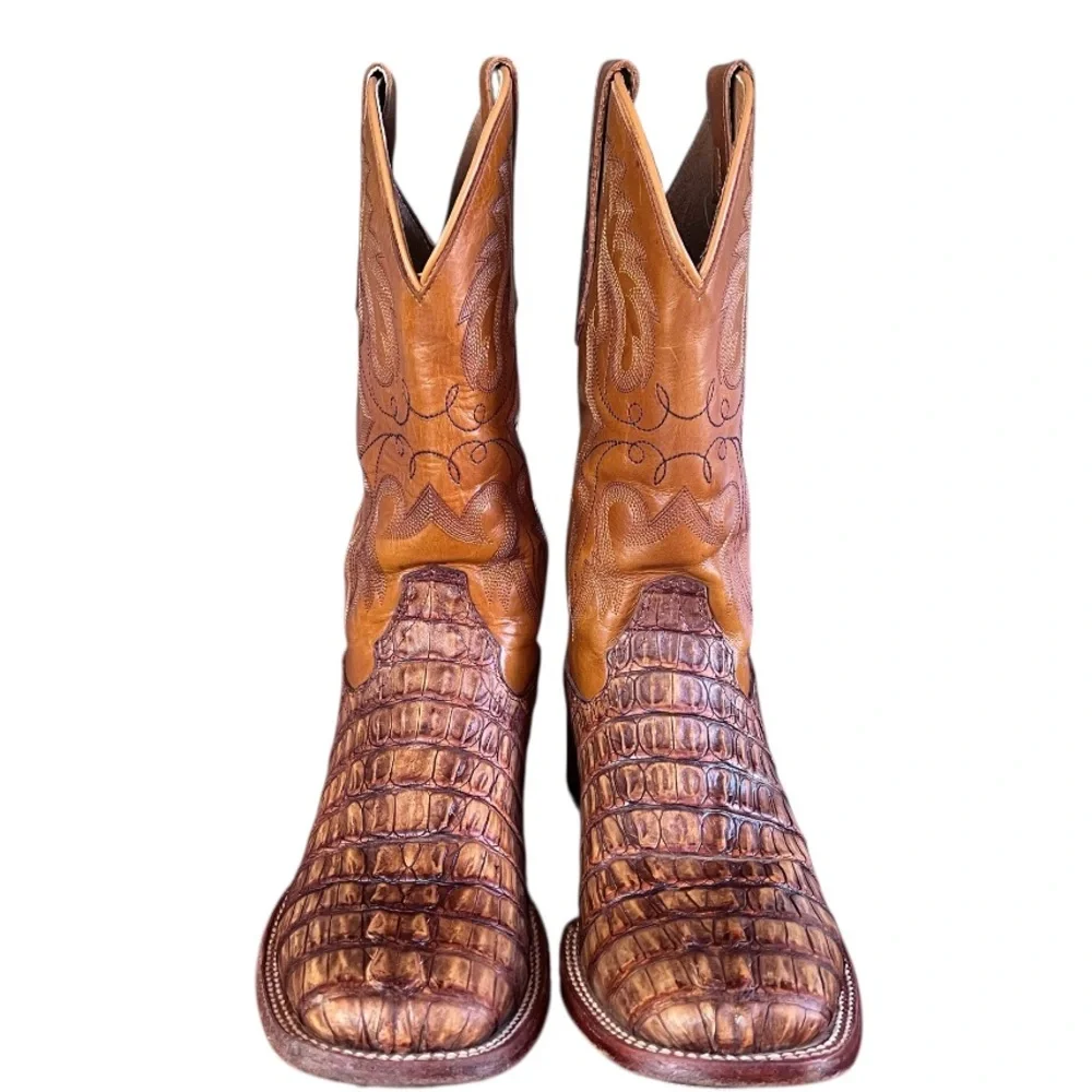 Cody James Exotic Caiman Tail Skin Western Boot Broad Square Toe Crocodile Boots - Picture 8 of 15
